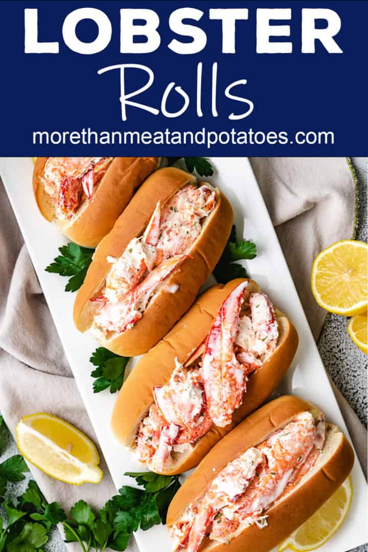 Top down view lobster rolls with fresh parsley.