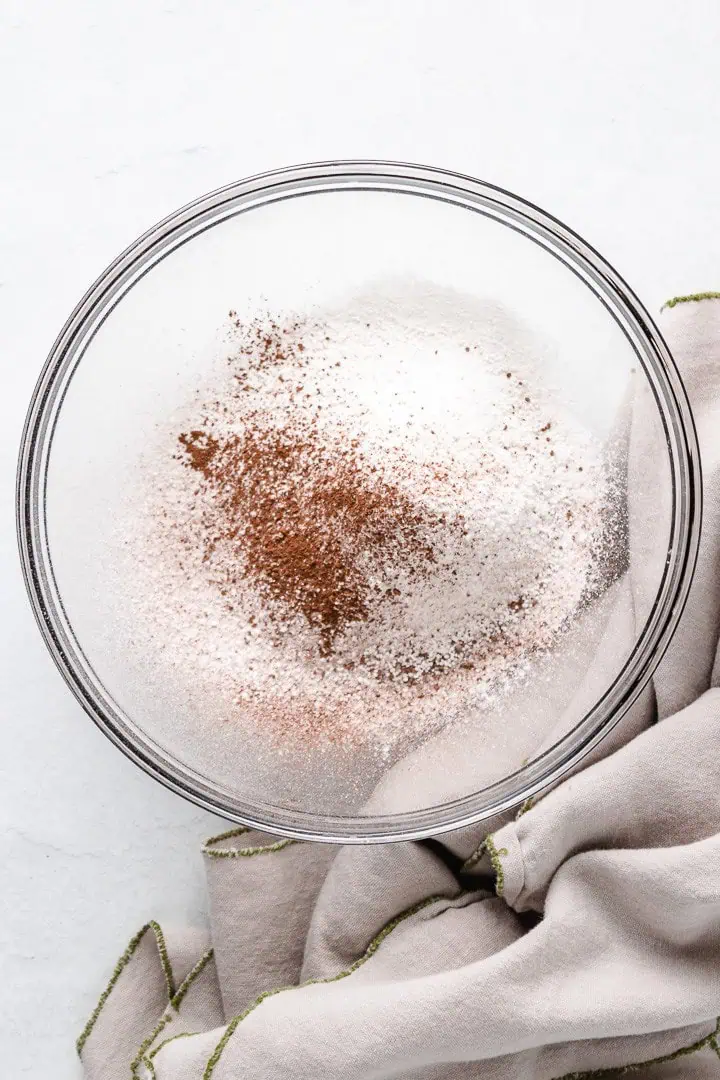 Sifted dry ingredients for small red velvet cake.