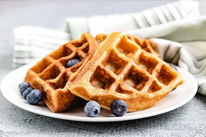 Sourdough waffles with fresh fruit.