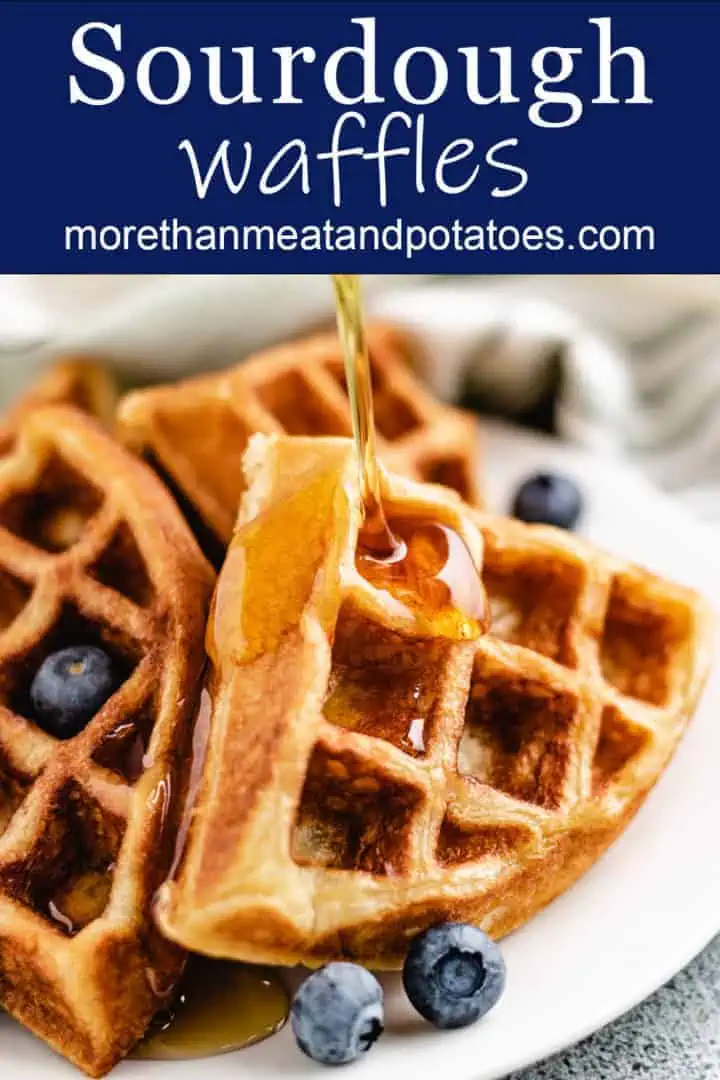 Sourdough waffles with a green and white napkin.