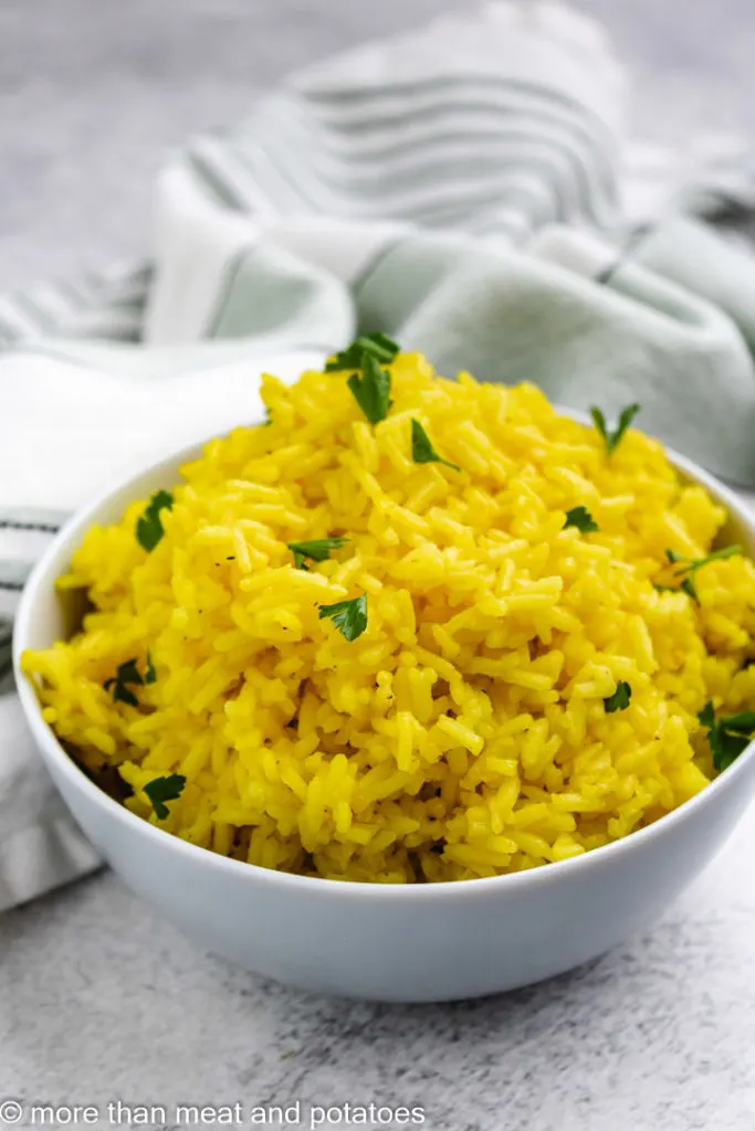 Yellow rice with parsely.