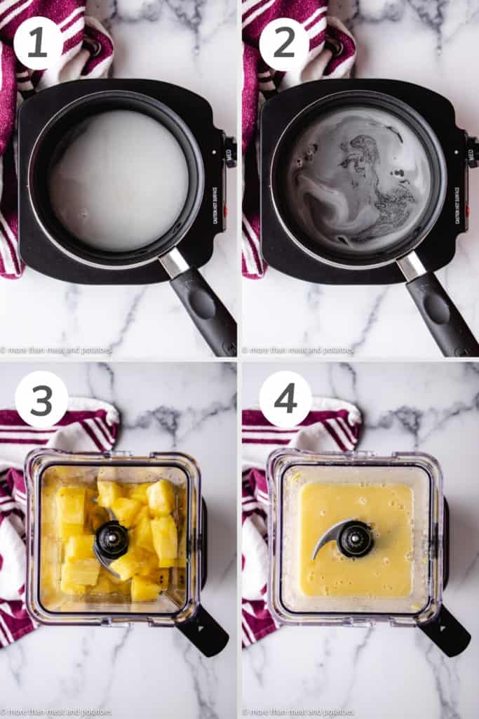Collage showing how to make simple syrup.