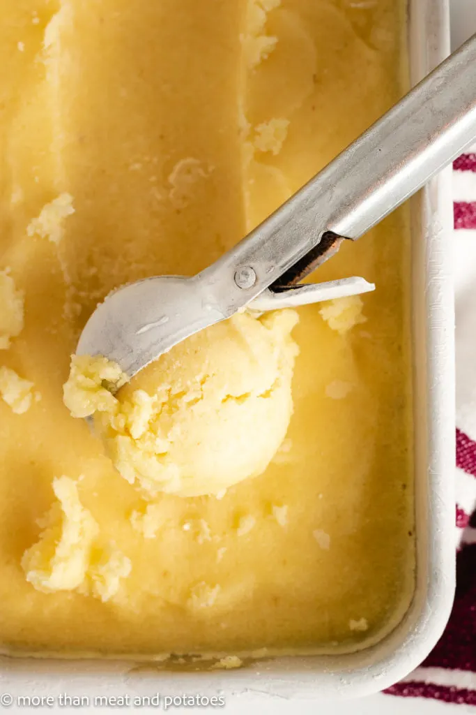 Pan of pineapple sorbet.