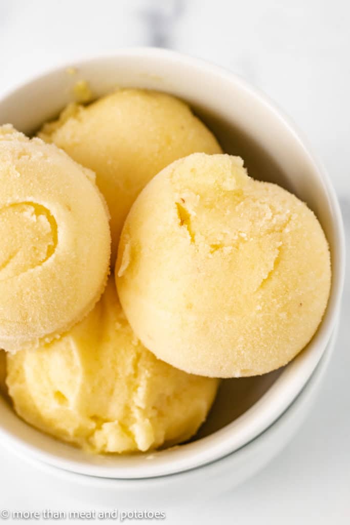 Close up of pineapple sorbet.