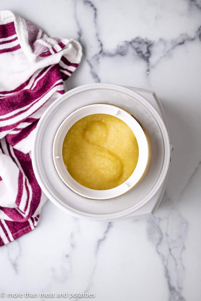 Ice cream maker churning pineapple sorbet.