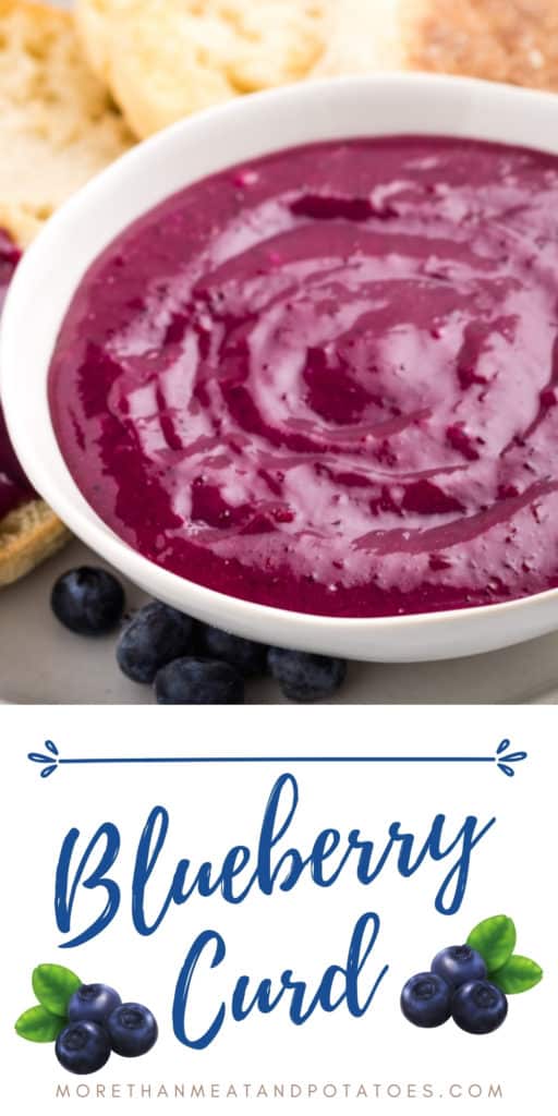 Close up of homemade blueberry curd in a bowl.
