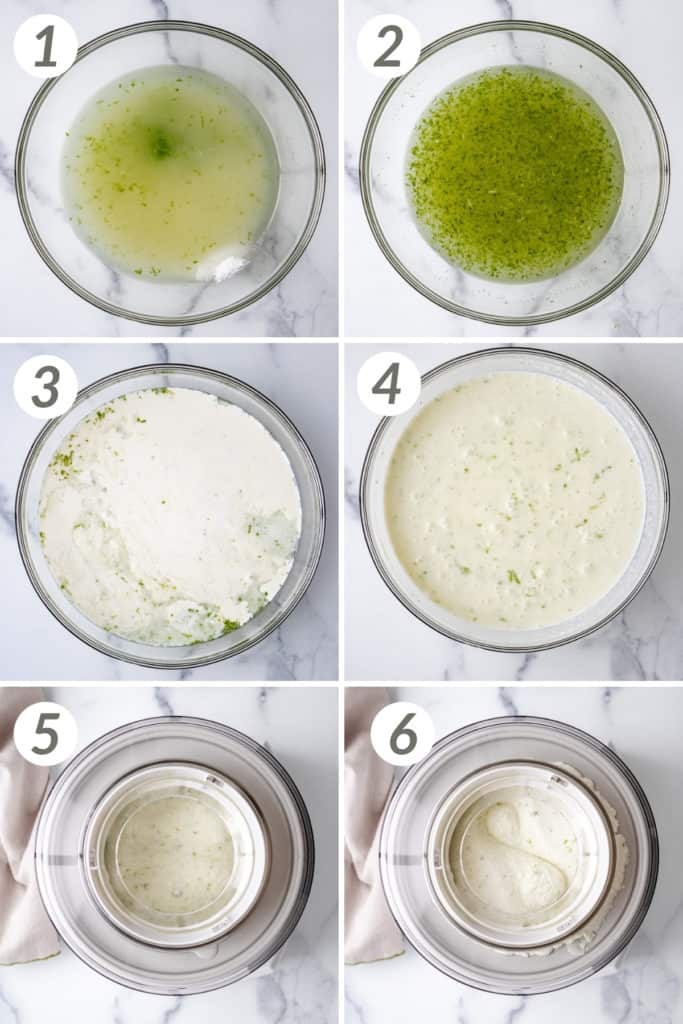 Collage showing how to make lime sherbet.