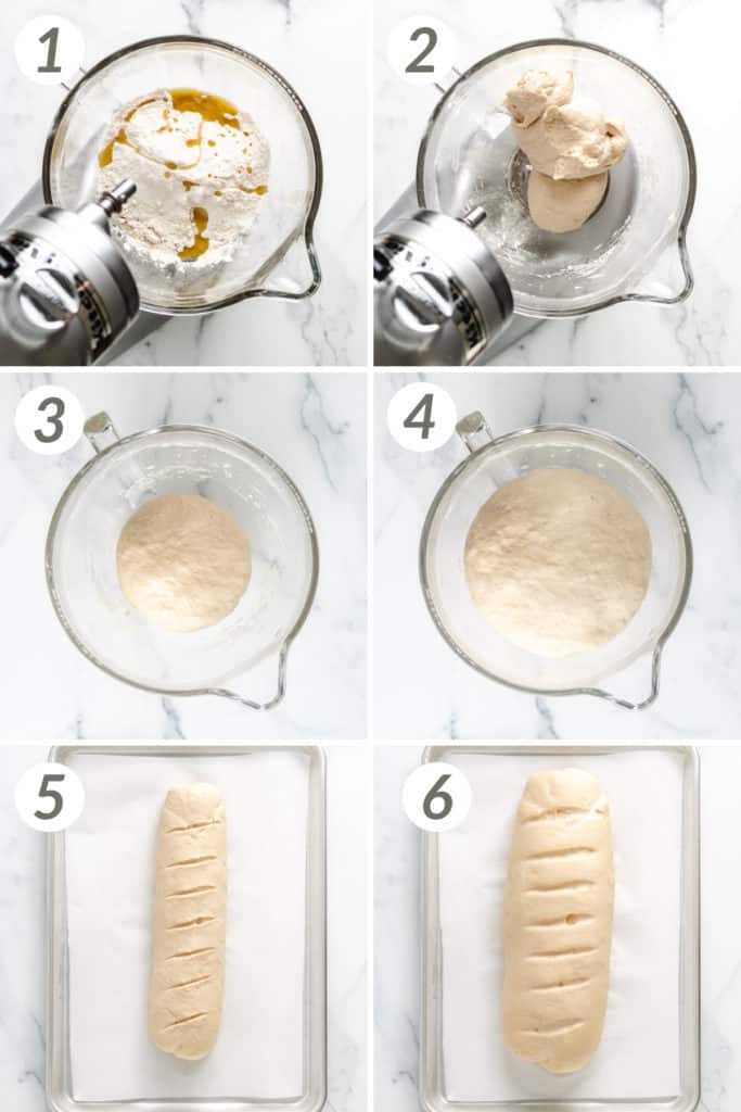 Collage showing how to make French bread.