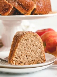 Slice of bundt cake on white plates.
