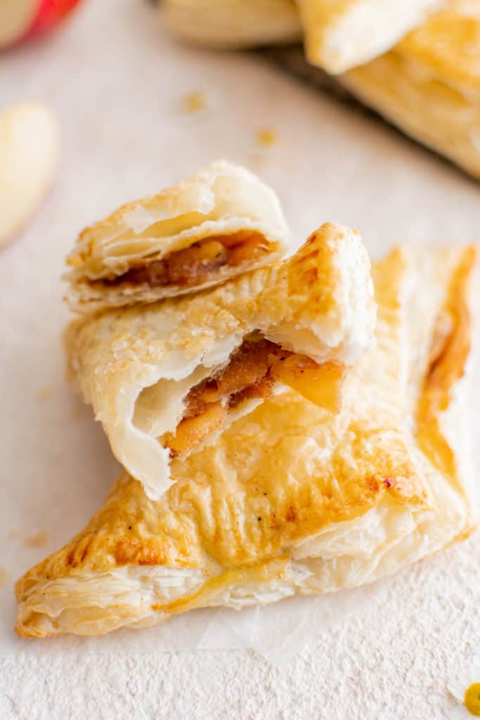 Fruit turnover torn in half.