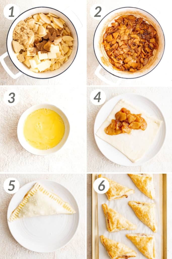 Collage showing how to make apple turnovers.