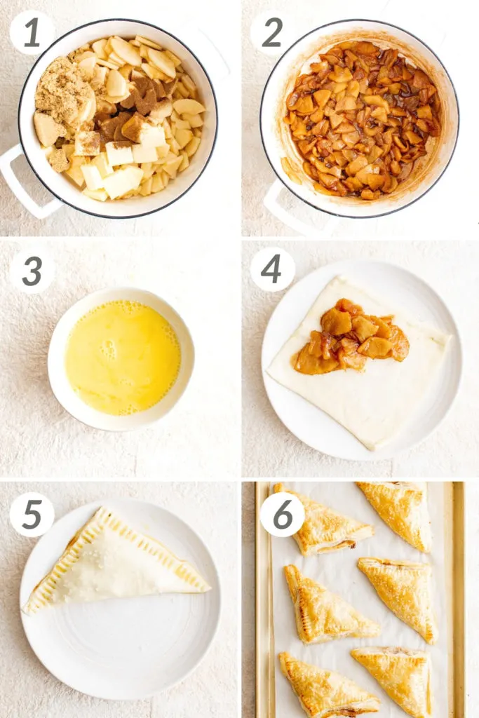 Collage showing how to make apple turnovers.