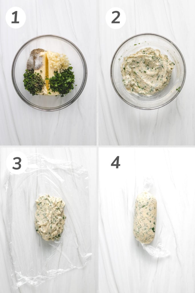 Collage showing how to make herb butter.