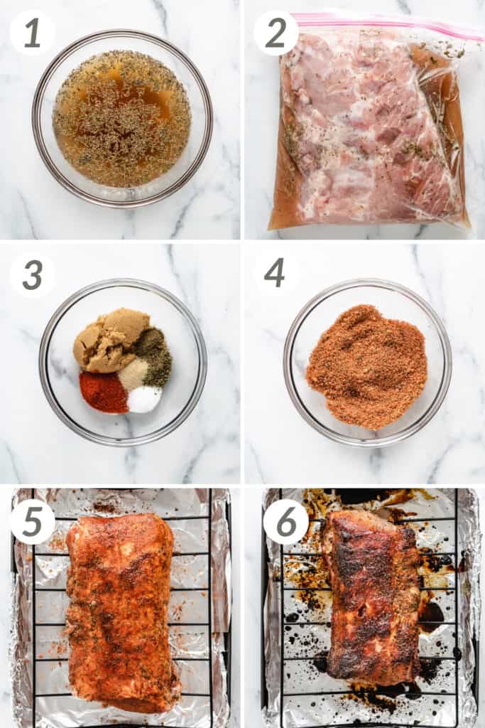 Collage showing how to make pork loin.