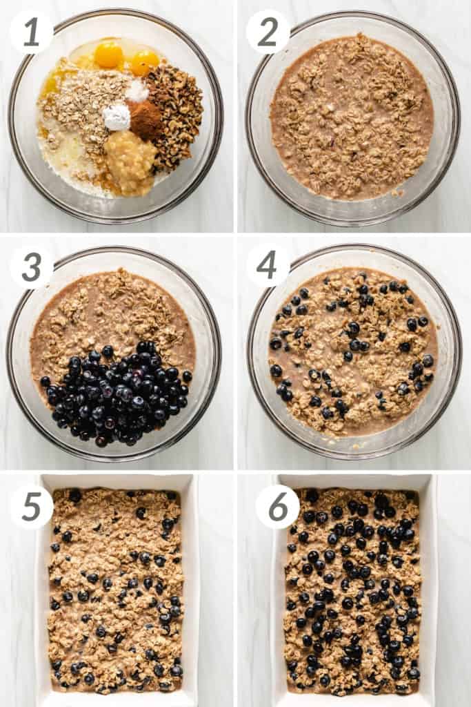 Collage showing how to make baked oatmeal.