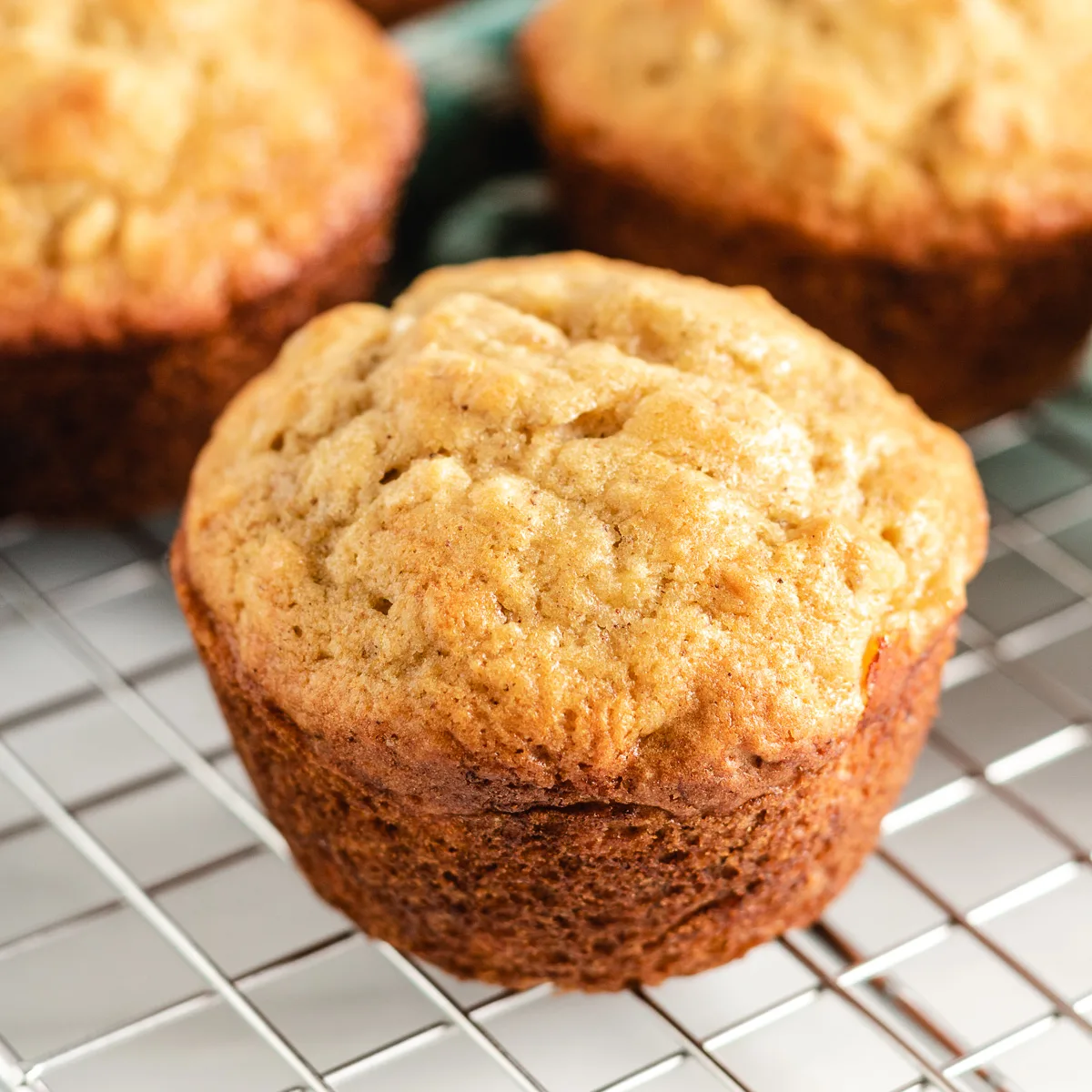 Close up of a banana oatmeal muffin.