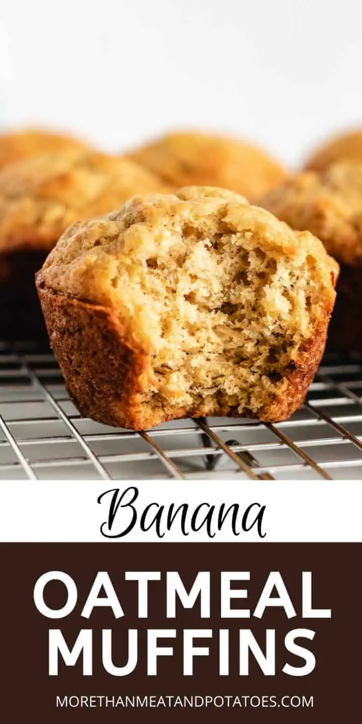 Banana oatmeal muffin on a wire rack.