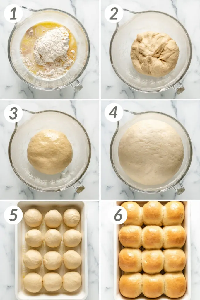 Collage showing how to make dinner rolls.