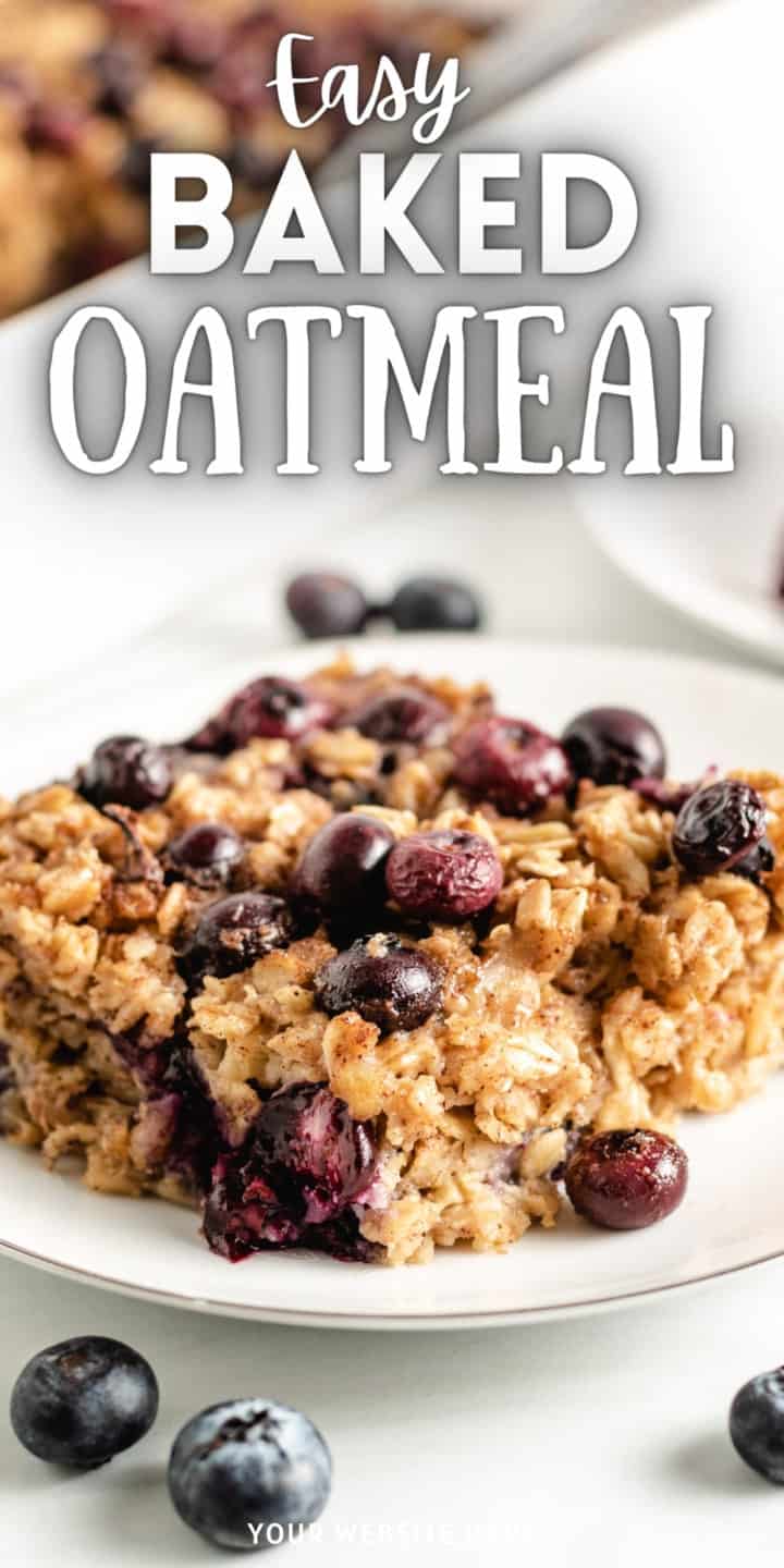 Baked oatmeal with blueberries on a plate.