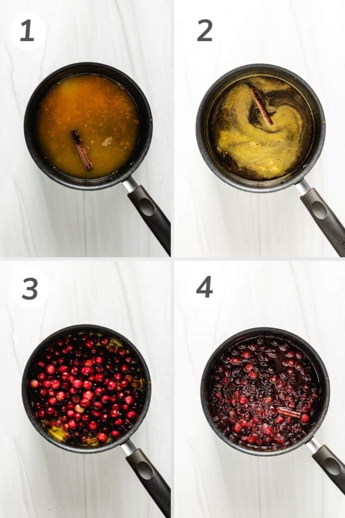 Collage showing how to make homemade cranberry sauce.