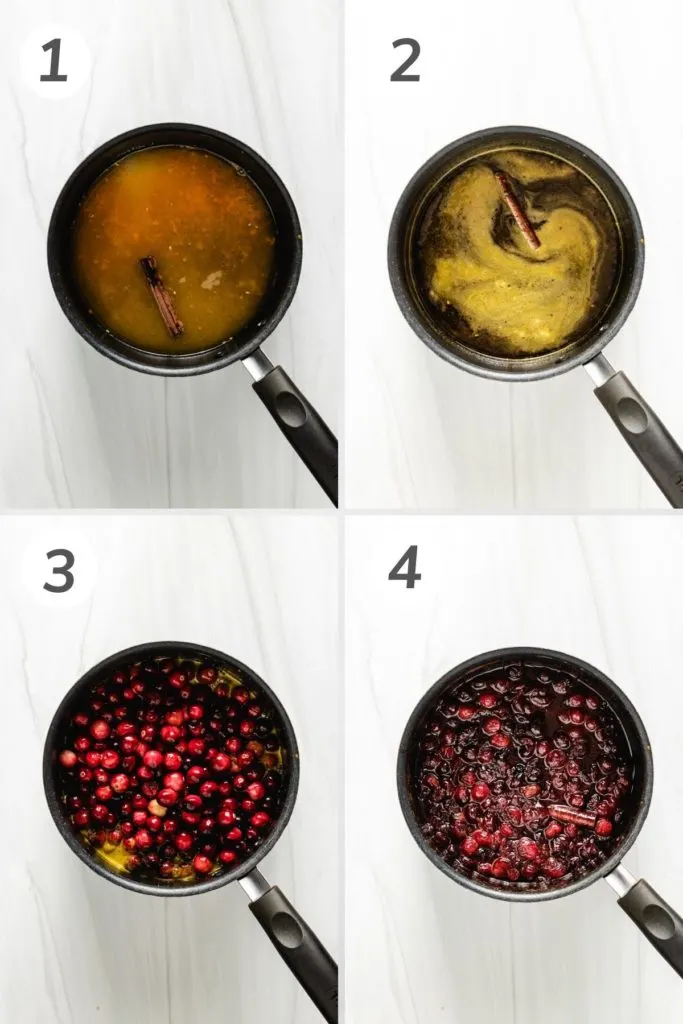 Collage showing how to make homemade cranberry sauce.
