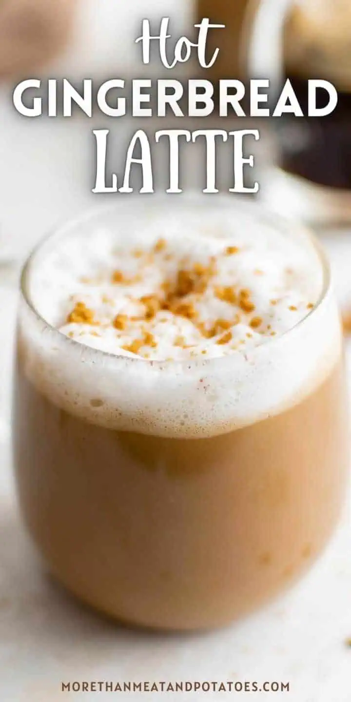 Close up of a mug of gingerbread latte.