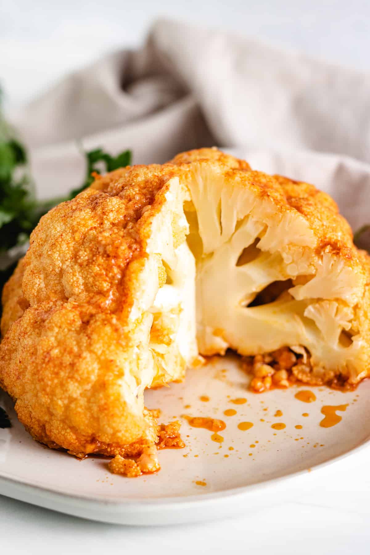 Paprika flavored roasted cauliflower.