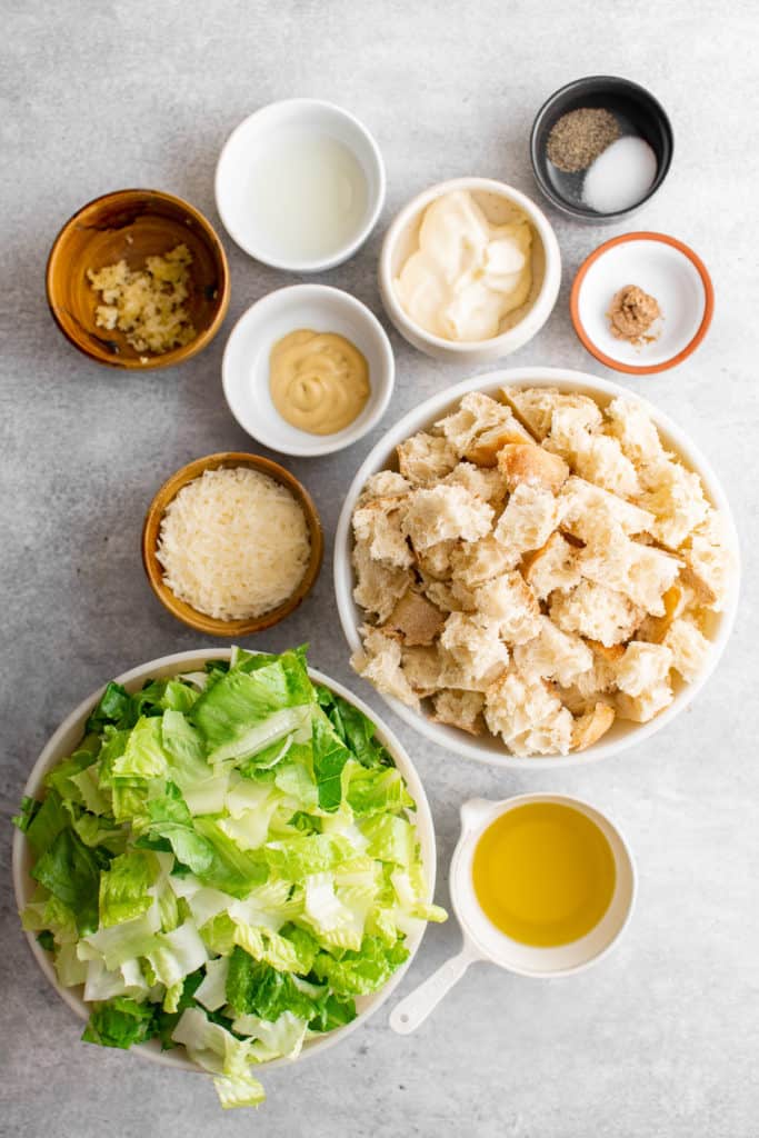 Ingredients needed for caesar salad.