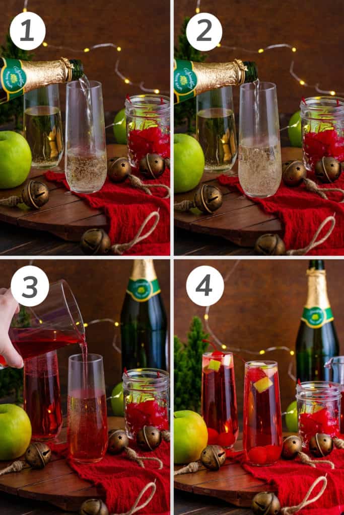 Collage showing how to make Christmas mocktails.
