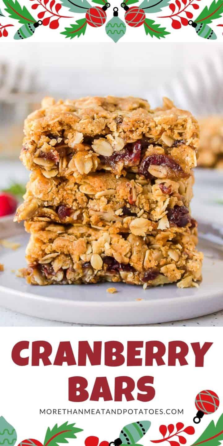 Close up view of cranberry bars on a plate.