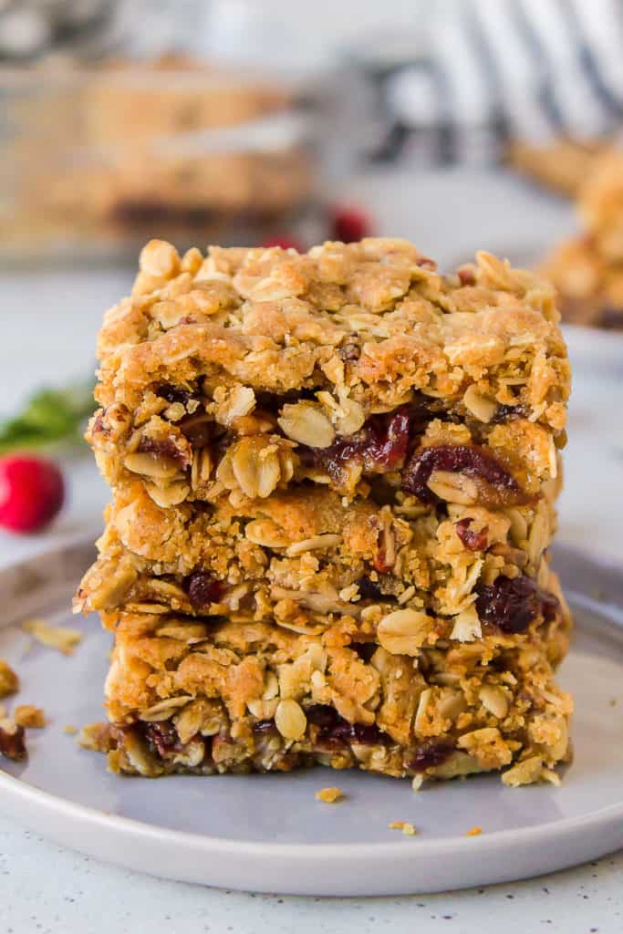 Cranberry bars in a stack.