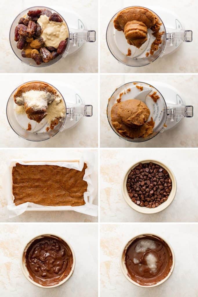 Collage showing how to process dates for caramels.