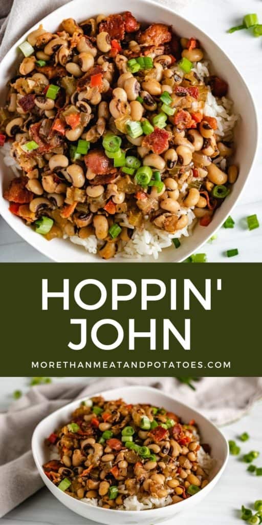 Two photos of hoppin' john in a collage.