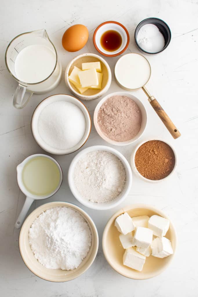 Ingredients needed for hot chocolate cupcakes.