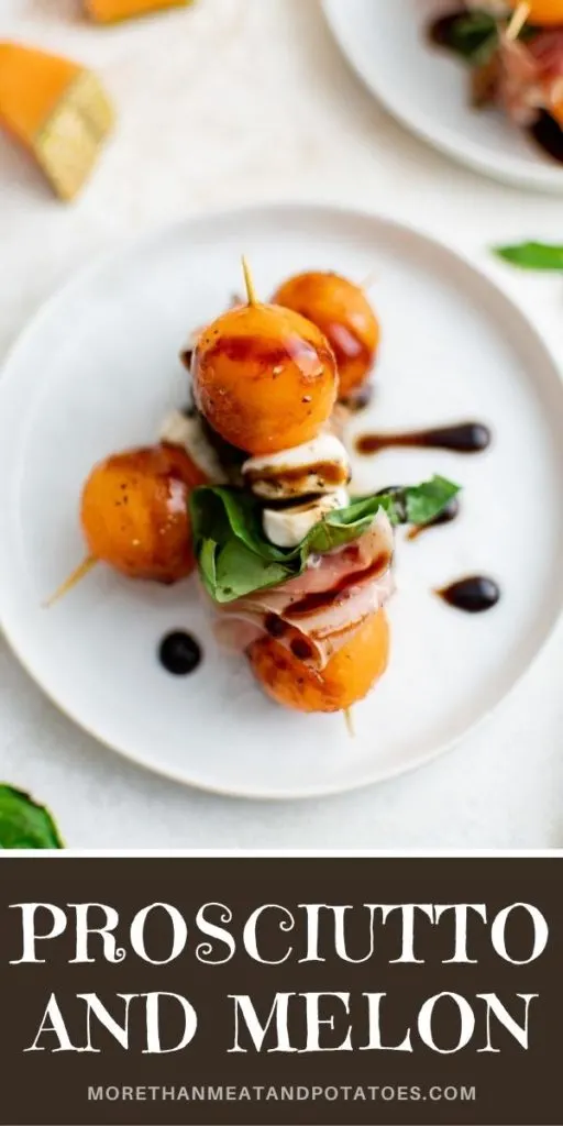 Two prosciutto and melon appetizers on a plate.