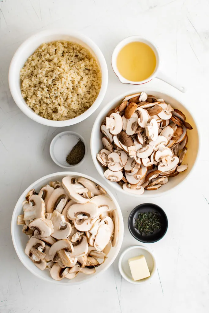 Ingredients needed for mushroom quinoa.