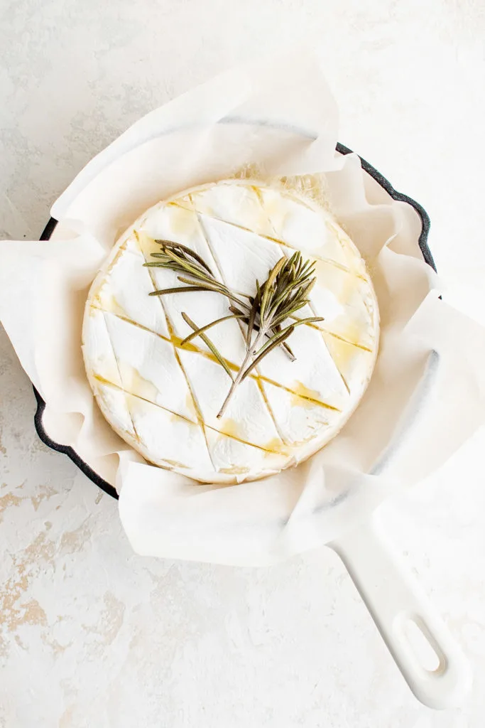 Baked brie with rosemary.