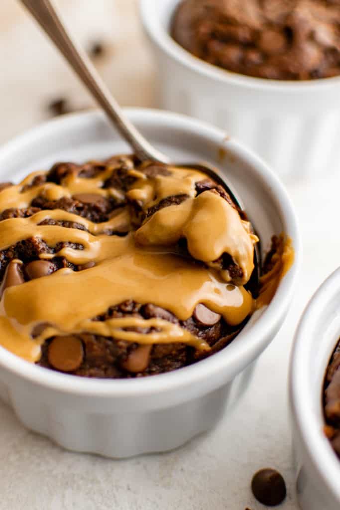 Melted peanut butter over chocolate baked oats.