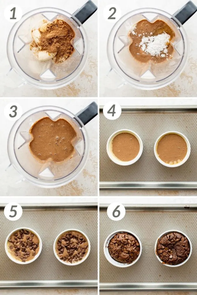 Collage showing how to make chocolate baked oats.