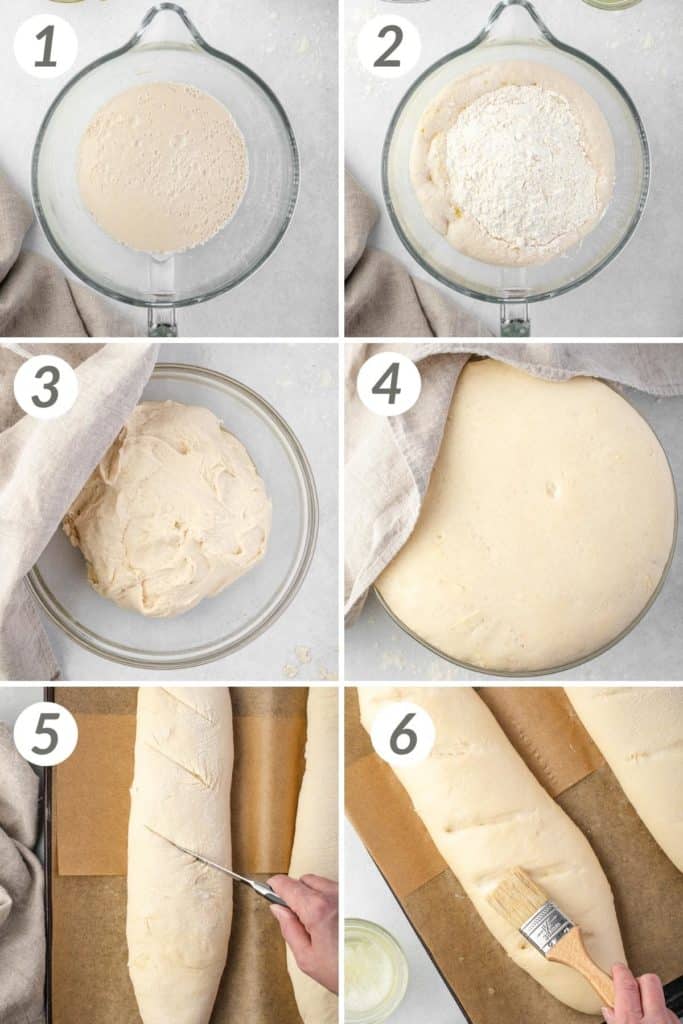 Collage showing how to make Italian bread.