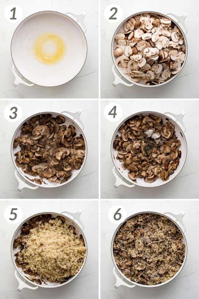 Collage showing how to make mushroom quinoa.