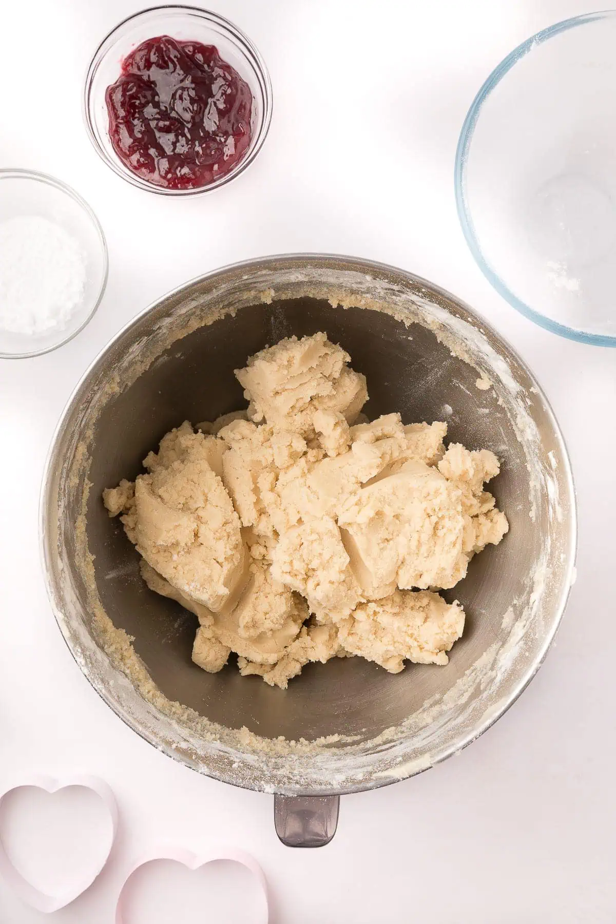 Cookie dough in a mixing bowl.