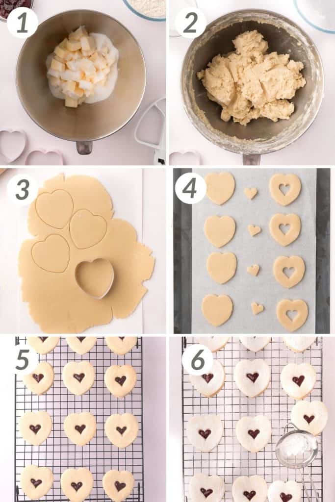 Collage showing how to make Valentine cookies.
