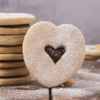 Stack of heart shaped valentines cookies.