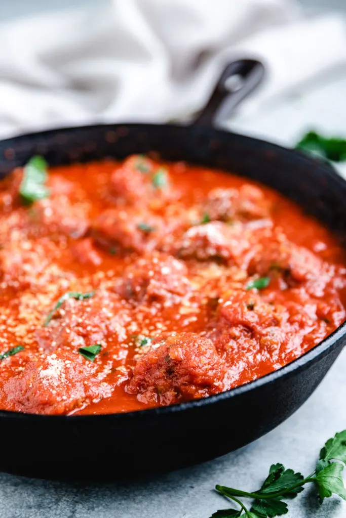 Meatballs in marinara sauce.