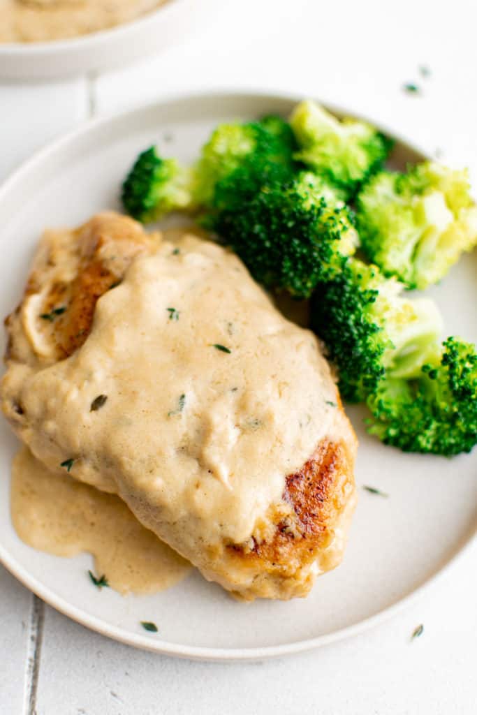 Top down view of lemon chicken with sauce.