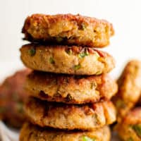 Stack of salmon croquettes.