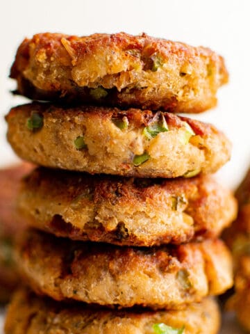Stack of salmon croquettes.