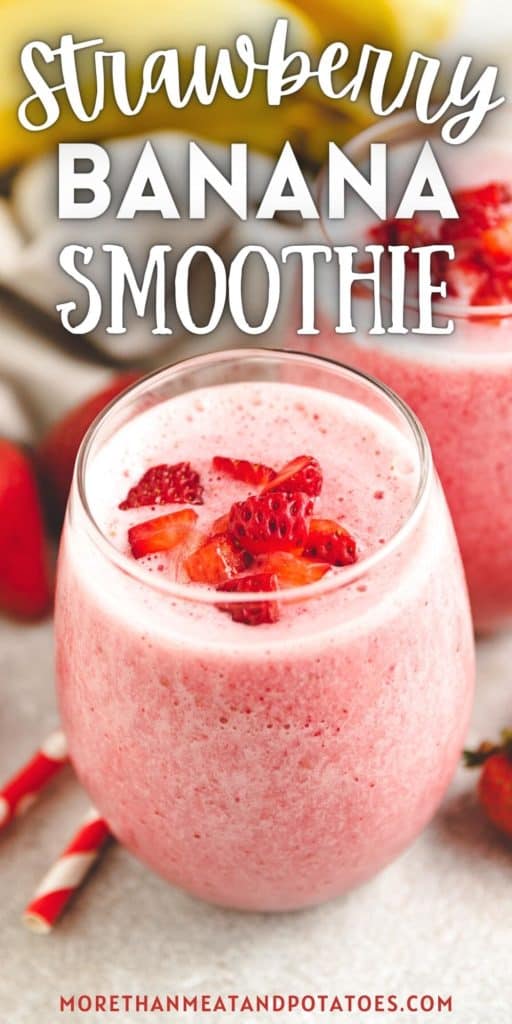 Strawberry banana smoothie with diced fruit.