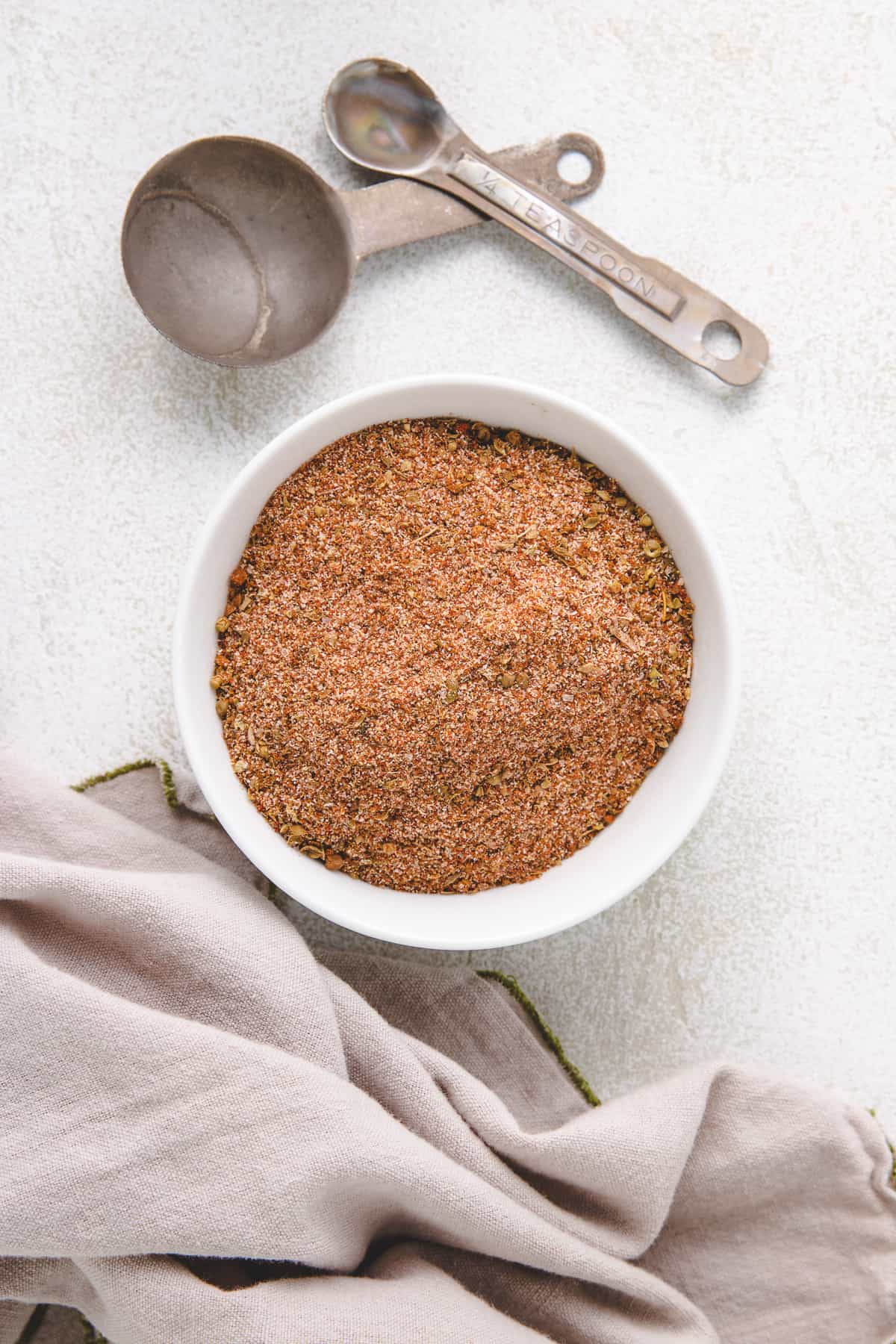 Top down view taco seasoning in a bowl.